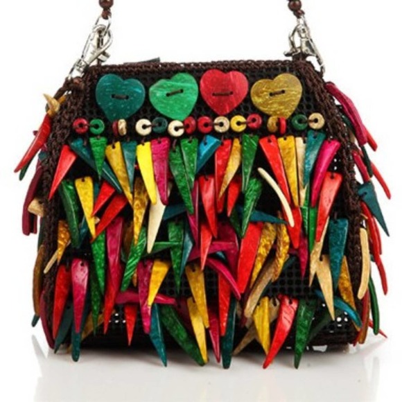 Private Label Handbags - Quirky & Fun, Vividly Colored Coconut Shell Beaded Purse NWT